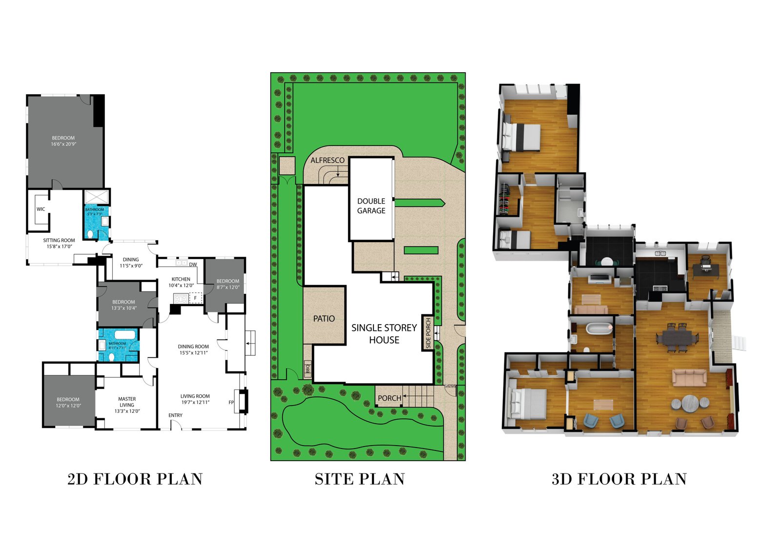2D, Site & 3D Floor Plan Set